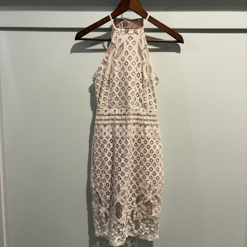 Lulu's Cream Crochet Lace Halter Mini Dress